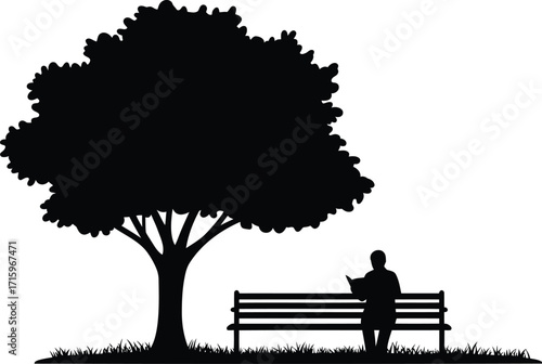 Man Sits Alone Under Tree on Park Bench