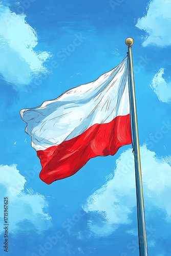 Polish Flag Waving Proudly Under a Summer Sky