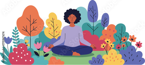 Woman Practicing Yoga Outdoors Amidst Colorful Flora