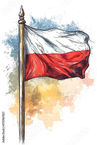 Beautiful artistic illustration of the national flag of Poland waving, a patriotic symbol of pride