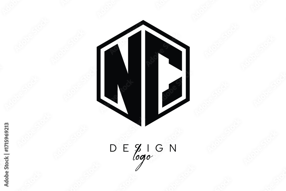 Fototapeta premium NC Polygon Monogram Logo – Modern Hexagon Shield Emblem for Creative Branding & Identity Design