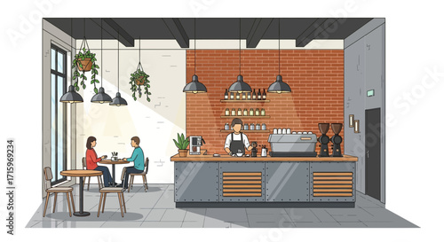 Cozy Coffee Shop Interior with Customers Enjoying a Relaxing Moment
