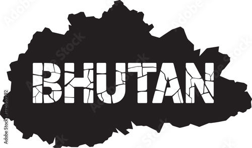Bhutan Map Silhouette with Cracked Text Effect on Transparent Background Vector