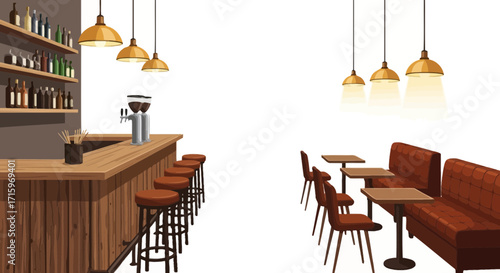 Cozy coffee shop interior with rustic charm and inviting seating arrangement