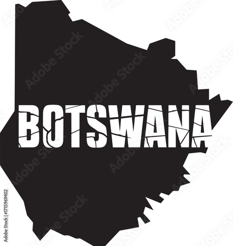 Botswana Vector Map with Distressed Text Effect on Clear Background for Creative Projects Design