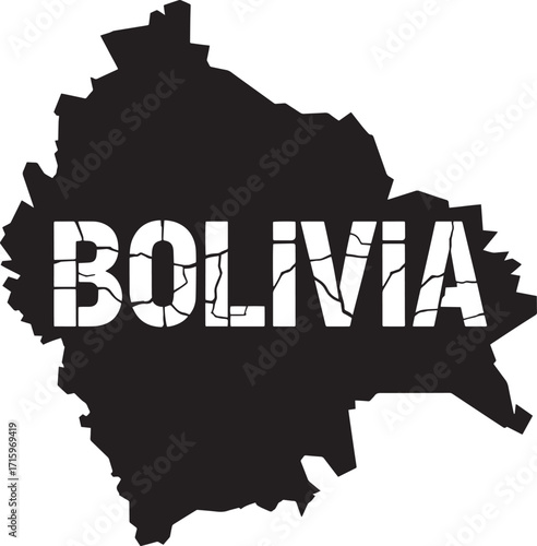 Bolivia Map Silhouette with Cracked Text Effect on Transparent Background Vector
