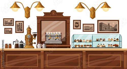 Cozy coffee shop interior with vintage flair and delicious pastry display