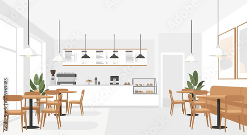 Cozy Coffee shop interior, minimalist design, a place for relaxation