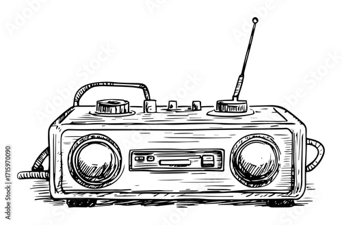 retro boombox radio cassette player sketch