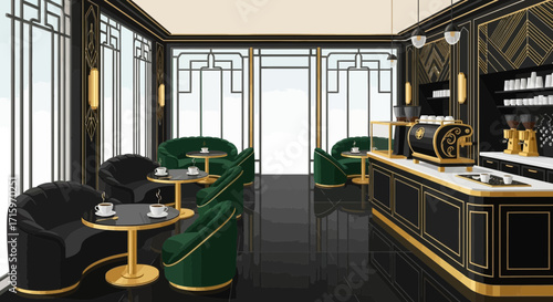Elegant Art Deco Style Cafe Interior Design with Luxurious Finishes
