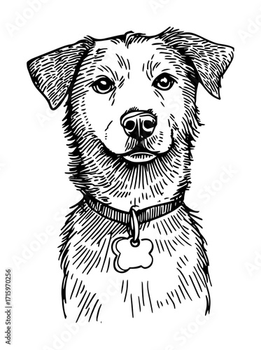portrait of dog with name tag sketch