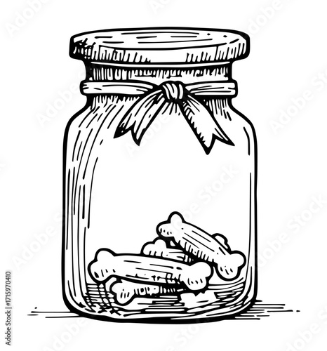 jar with dog treats hand drawn sketch
