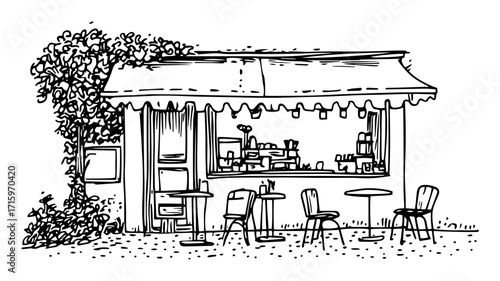 outdoor cafe terrace line art illustration