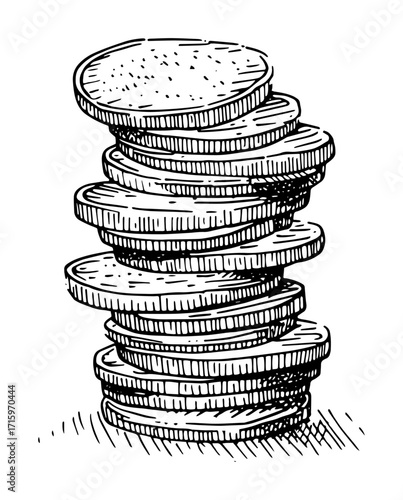 stack of coins financial hand drawn sketch