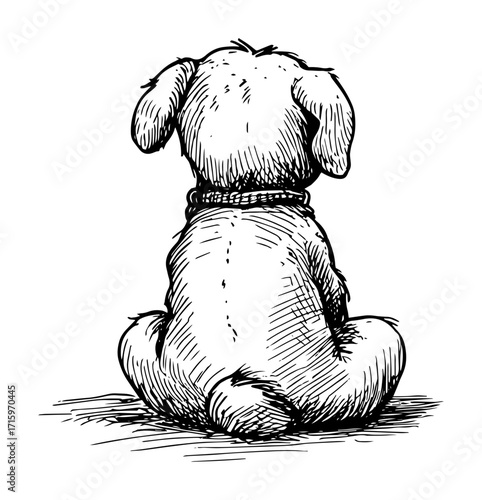 puppy sitting back view hand drawn