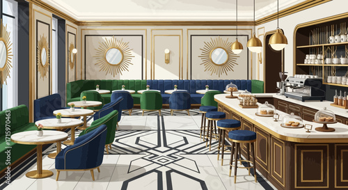 Elegant cafe scene showcasing stylish interior and inviting ambiance design