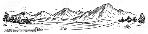 mountain range landscape with trees drawing