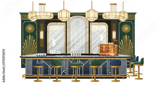 Elegant interior design for a bar or café setting, showcasing artistic flair
