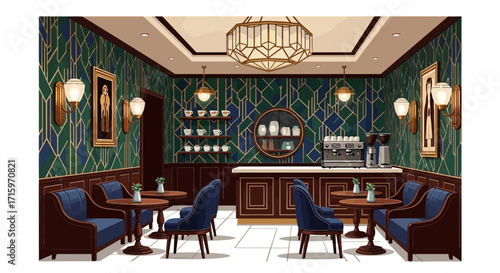 Elegant vector illustration showcasing stylish coffee shop interior design
