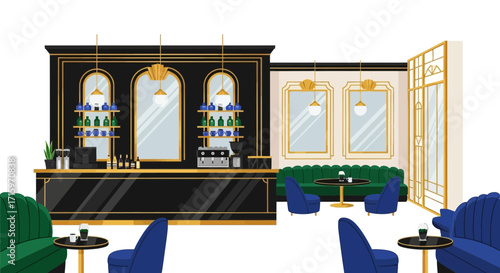 Elegant vintage-style coffee house interior with luxury design elements