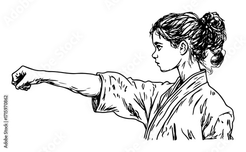 woman practicing martial arts punch illustration
