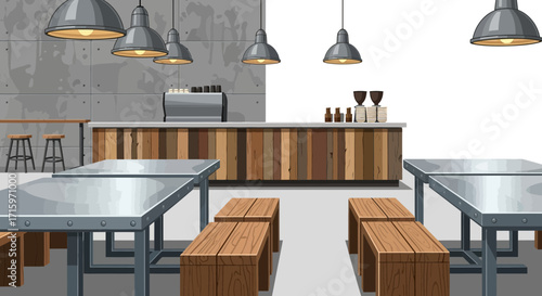 Industrial Style Coffee Shop Interior with Modern Design Elements