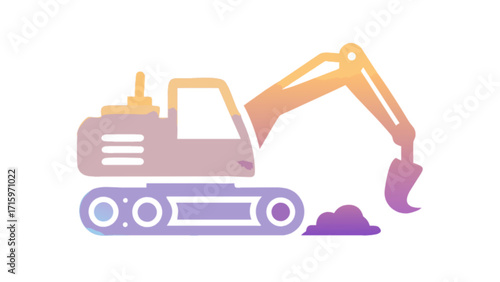 Illustration of a construction excavator with a gradient color scheme on a white background