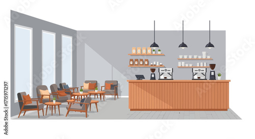 Inviting Cafe Interior with Cozy Seating and Coffee Preparation Area