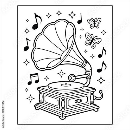 Gramophone Coloring Page Vector