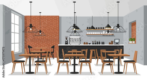 Inviting Coffee Shop Interior with Stylish Lighting and Modern Design