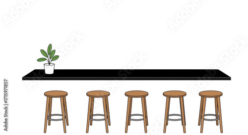 Minimalist counter scene with stools and plant pot illustration