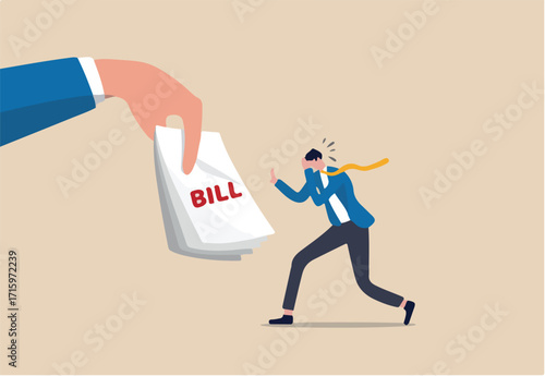 Debt crisis, broke or financial problem from Coronavirus COVID-19 pandemic economic recession concept, depressed frustrated jobless business man worried for loan, mortgage and financial bills. 