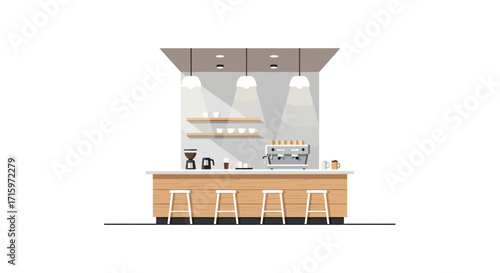 Modern minimalistic coffee bar illustration with espresso machine