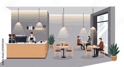 Relaxed coffee shop setting with customers enjoying their beverages