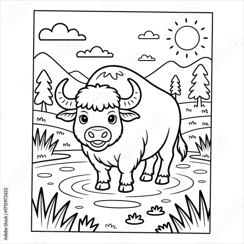 Yak Coloring Page Vector