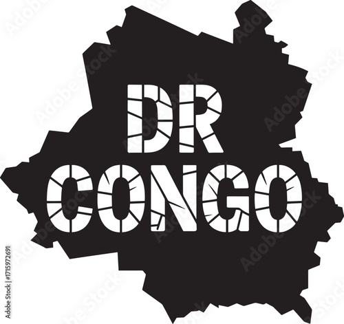Detailed Vector Map of DR Congo with Country Name Overlayed on Transparent Background for Design Projects