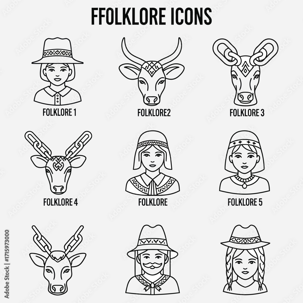 Naklejka premium Folklore Icons Cultural Heritage Illustrations