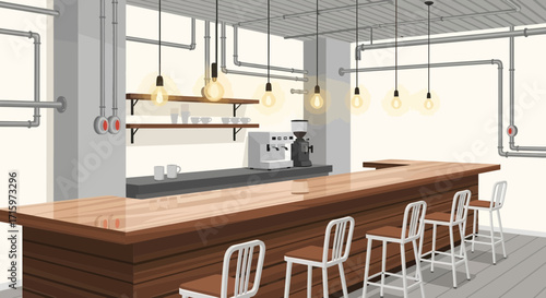 Stylish vector illustration of a cozy and minimalist coffee shop interior