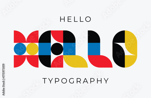 Creative modern hello typography design featuring modern shapes and colors