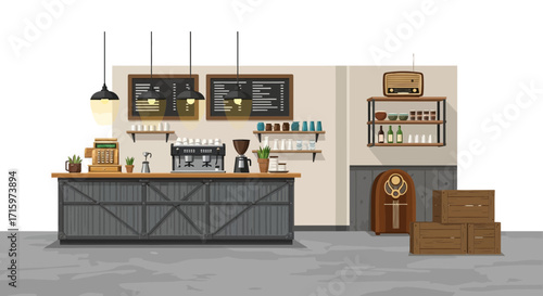 Vintage-Inspired Coffee Shop Interior with Classic Elements and Rustic Decor