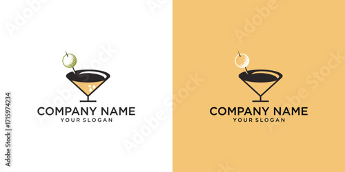 Golf ball in martini glass logo design template.