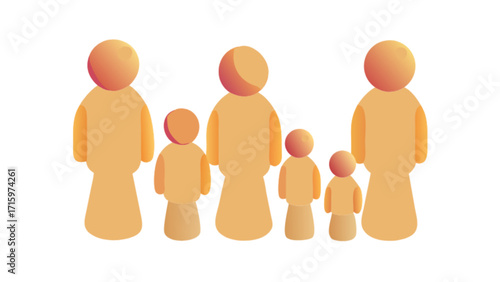 Illustration depicting a family consisting of parents and children in a simplistic style design