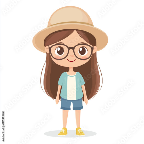 Cartoon Girl with Hat and Glasses A Charming Character Illustration
