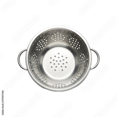 Modern Stainless Steel Colander Top View Isolated on Transparent Background