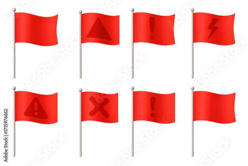 Free Download Red warning flags with symbols on metallic poles for alert and caution - GFXLoad
