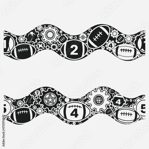 Rugby and Gears Dynamic Vector Border Design with Sports and Mechanics Elements