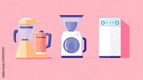 Colorful Kitchen Appliances on Pink Background for Modern Interiors
