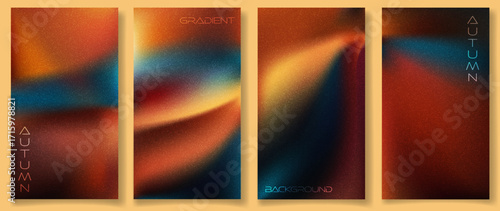 Set of vertical trendy blurred gradient backgrounds. Grainy film effect texture. Autumn colored backdrops for posters, sale banners or flyer designs. Designs for social media, advertising, web