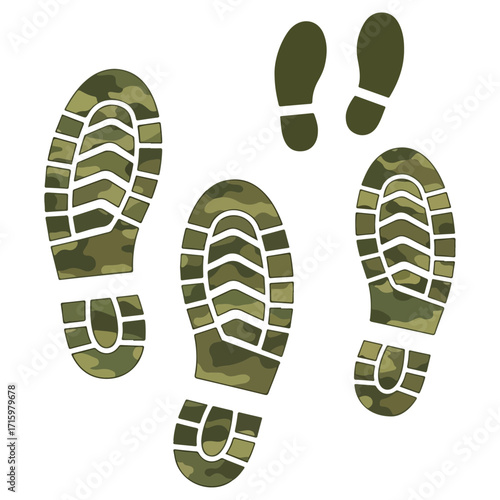 Camouflage Footprints - Military Boots Trail in Green.