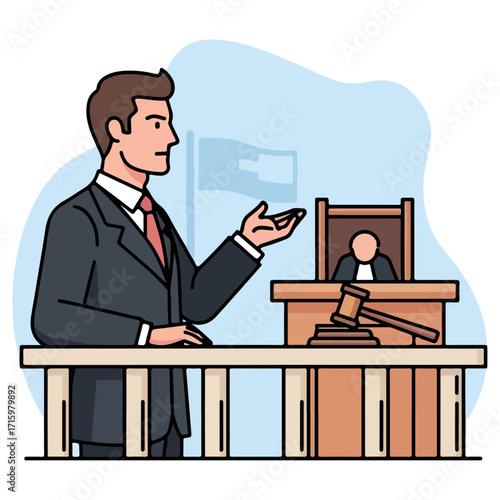 Lawyer presenting evidence in court during trial proceedings.